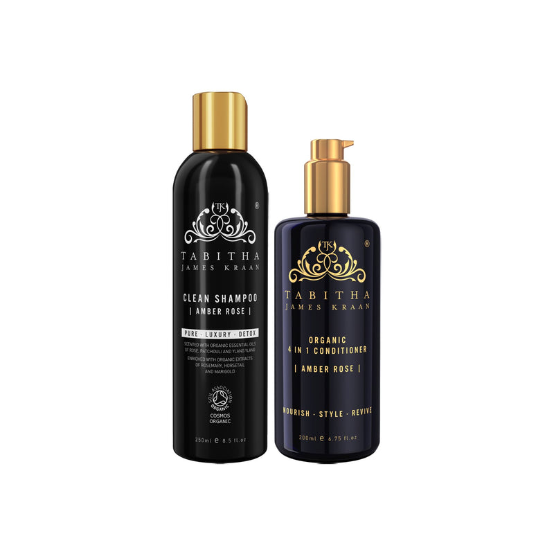 Tabitha James Kraan Luxury Edition Organic 4 in 1 Conditioner and Clean Shampoo Amber Rose Duo Combo Gift Set